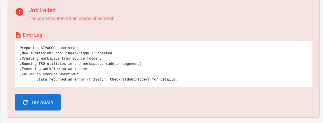 Job failed screenshot