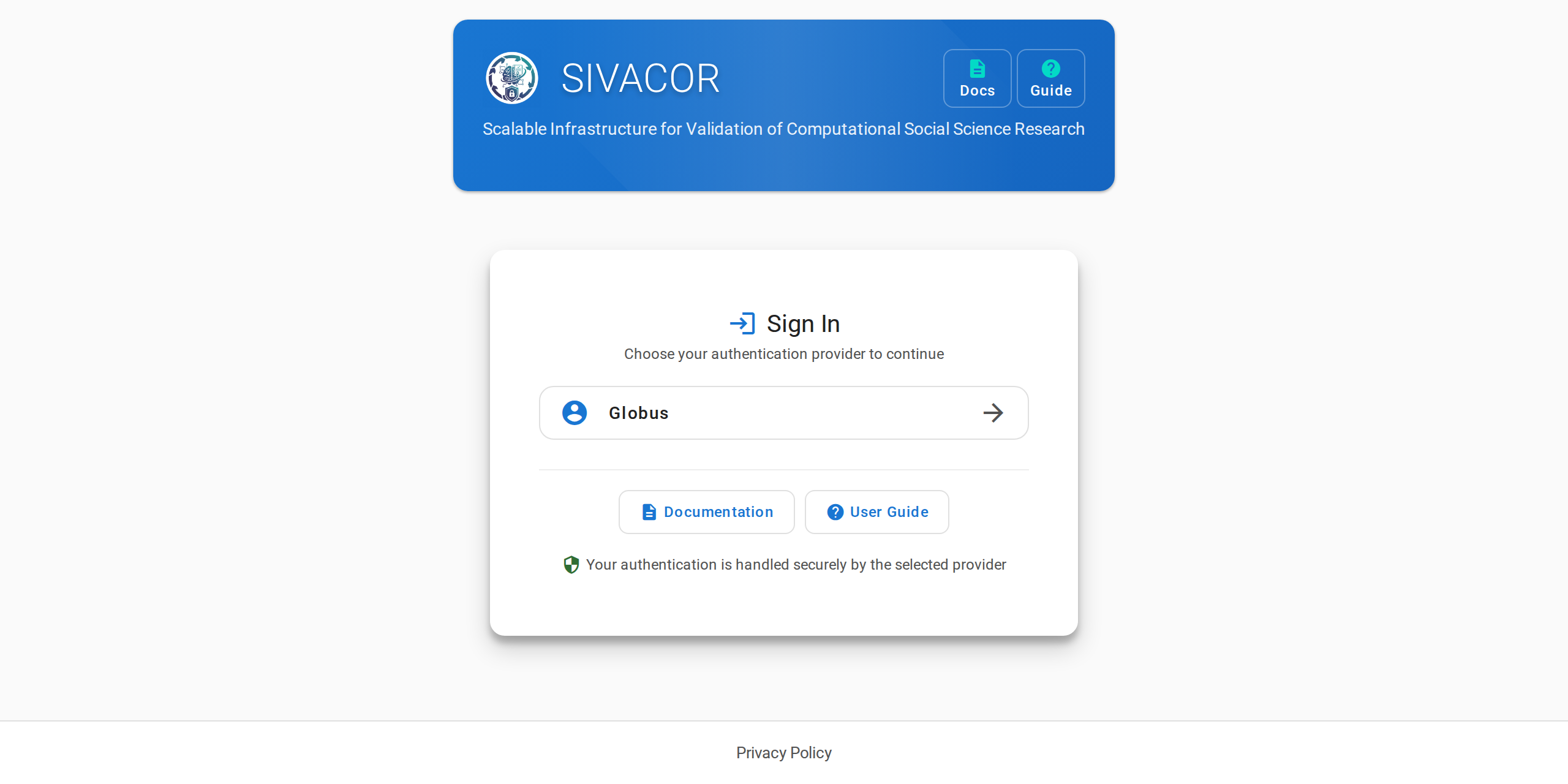 Login page