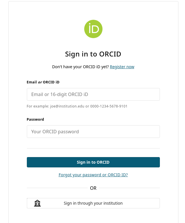 ORCID login page